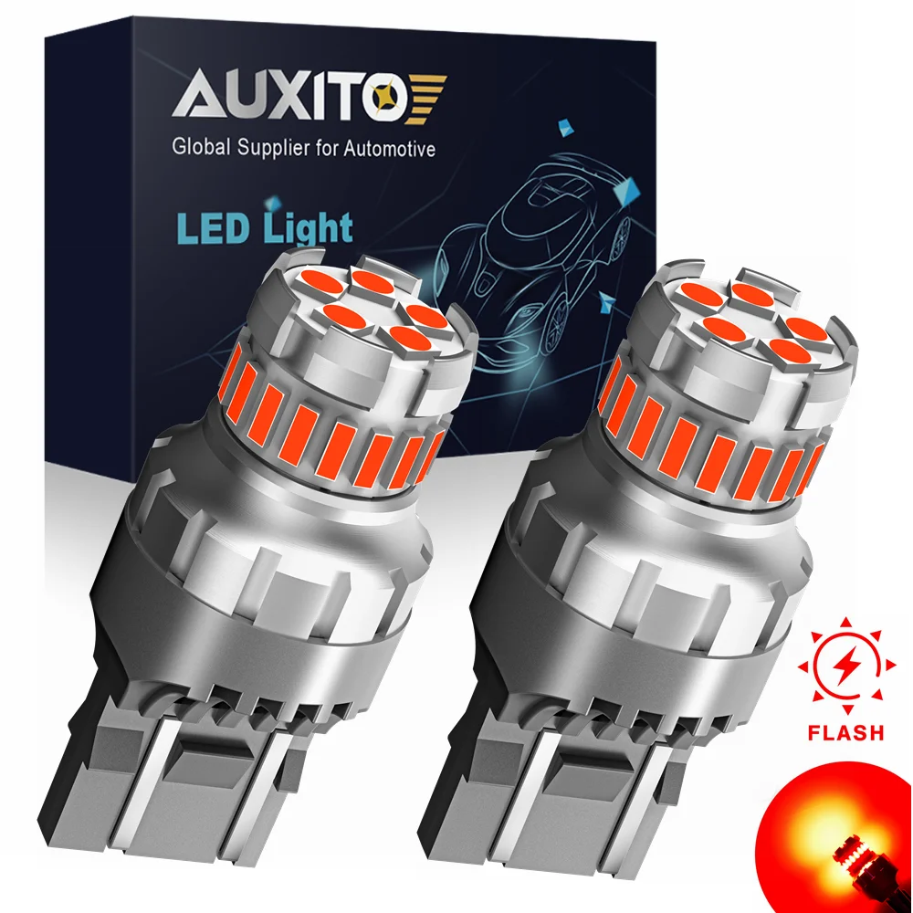 AUXITO 2x T20 W21/5W 7443 7440 LED Strobe Flash Brake Stop Lights Bulb T20 W21W WY21W Red LED Car Brake Tail Light Super Bright