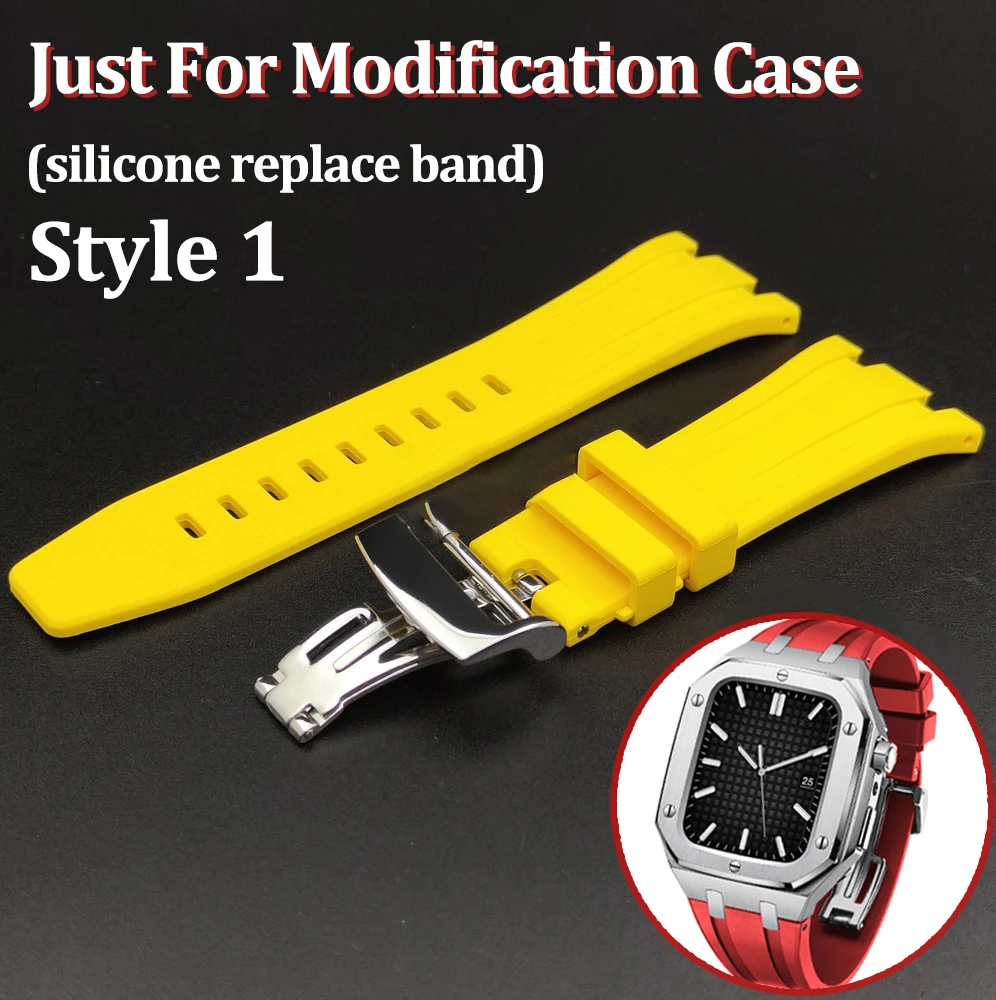 

Сменный силиконовый ремешок для Apple Watch Band Series 8 7 44 45 мм, модифицированный комплект для iWatch SE 6 5 4, резиновый браслет, аксессуары