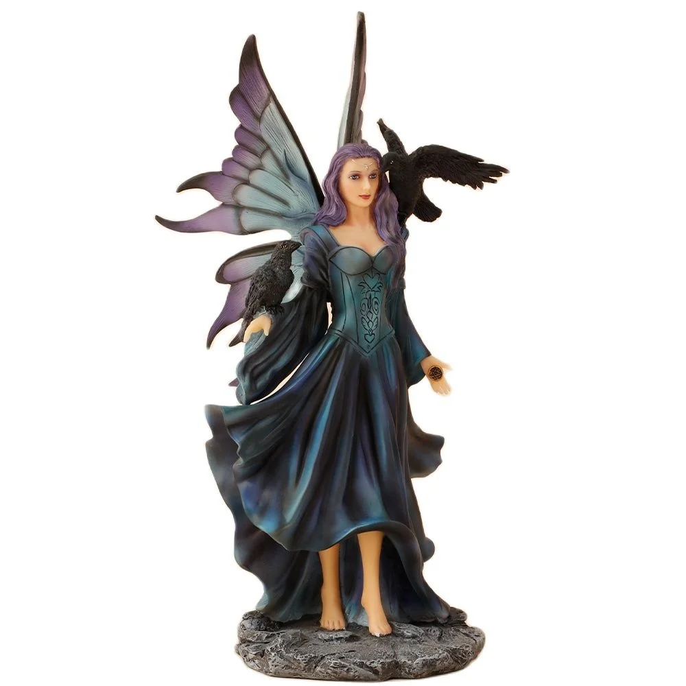 

Magic Fairy Statue with Crow Faery Garden 13.5 Tall Butterfly Resin Collectionble Figurine Fairies Giftware Decoration Art