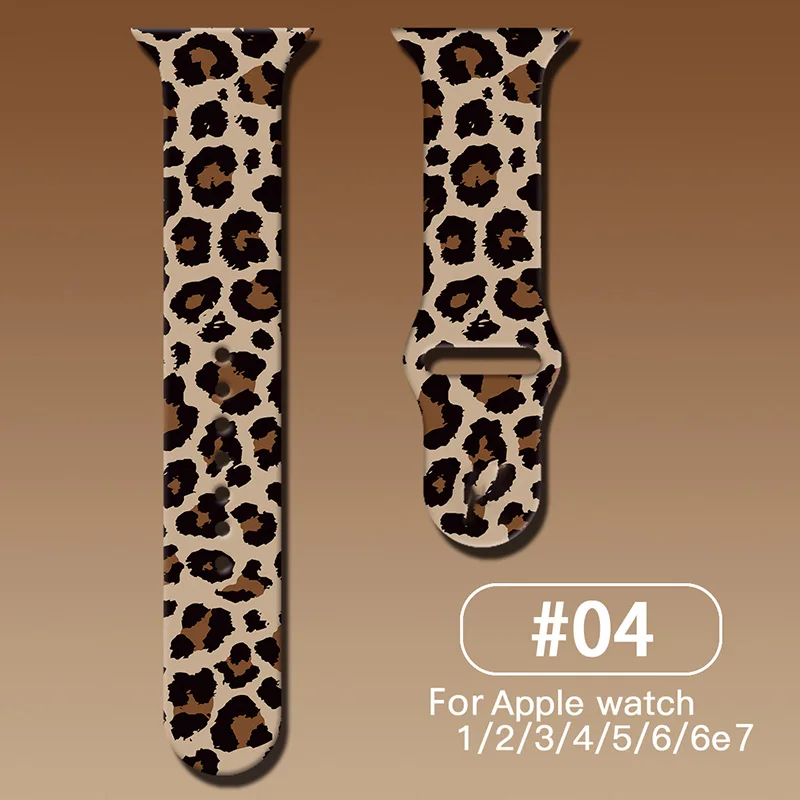 Женский леопардовый ремешок силиконовый браслет для Apple Watch Band 44 мм 40 38 42 iWatch Series 7 6