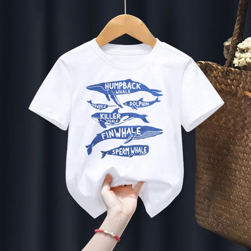 Shark Autumn Fashion Unisex Cartoon Funny T-shirt Children Boys Short Sleeves Tees Baby Kids Dolphin Tops Whale Girls Clothes