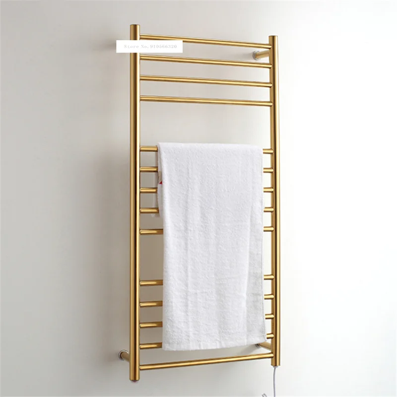 

9006 Bathroom 304 Stainless Steel Gold Heated Towel Warmer Waterproof Grade Ip56 Electric Heating Towel Rail Rack 162W 110V/220V