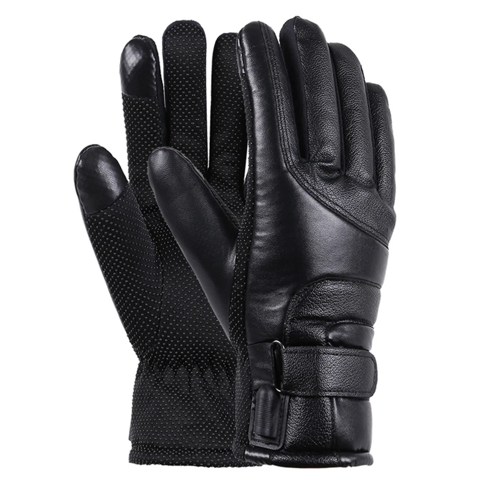 

1 Pair USB Electric Plush Heated Gloves PU Leather Black Three-speed Temperature Adjustment Winter Riding Parts