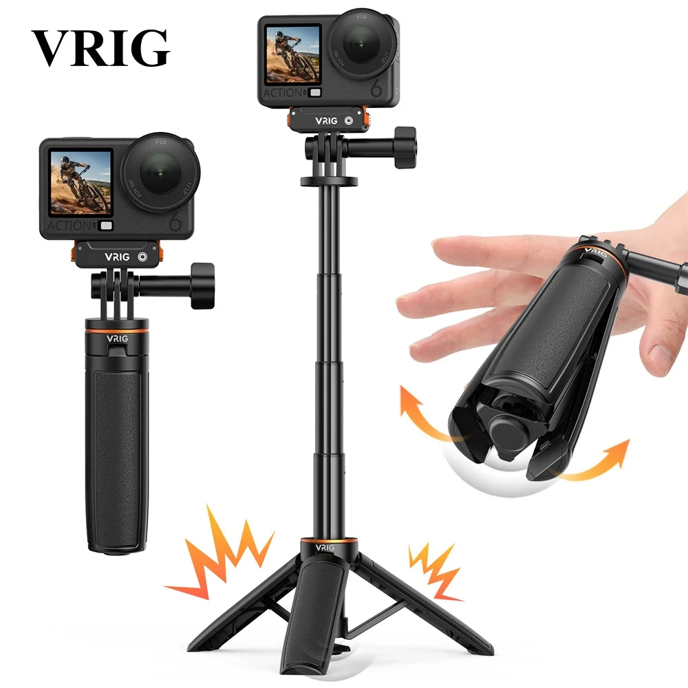 Фото Многофункциональный штатив-монопод VRIG 3-в-1 для экшн-камер DJI Action 6/5/4, Insta360 Ace Pro 2, GoPro Mini – удлинительная ручка-штатив для экшн-камер №1