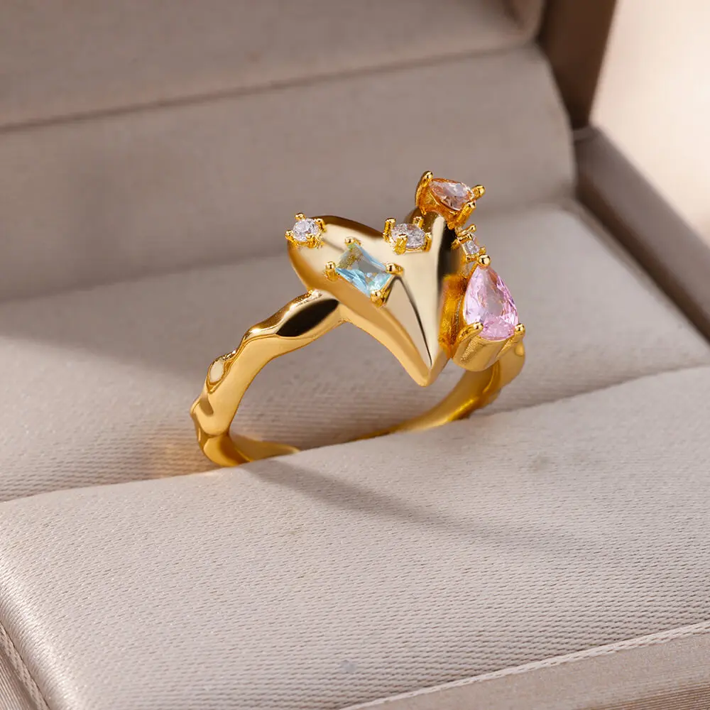 

Zircon Stone Heart Rings for Women Adjustable Couple Stainless Steel Ring 2023 Trending New Luxury Wedding Jewelry anillos mujer