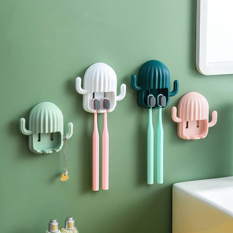 

Wall Mount Toothbrush Holder Shelf Cactus Toothbrush Holder Toothbrush Holder Punch Free Convenient Creative Toothbrush Holder