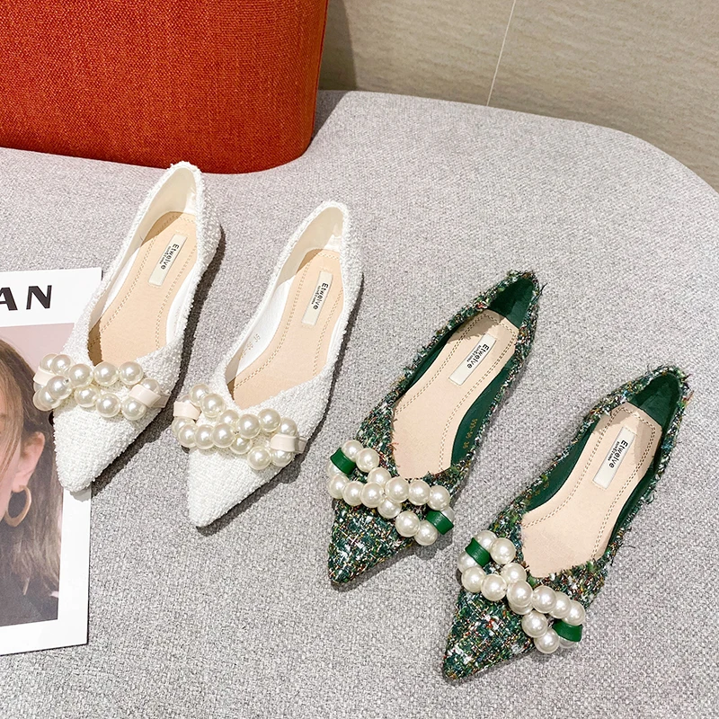 

Women's loafers Shoes Soft Casual Female Sneakers Bow-Knot Shallow Mouth Dress Flats Women Pointed Toe Beading 2022 New