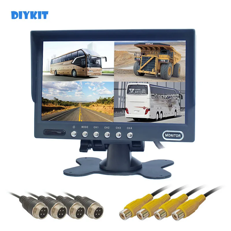 

DIYKIT 4PIN AV DC12V-24V 7inch 4 Split Quad LCD Screen Display Color Rear View Car Monitor for Car Truck Bus Reversing Camera