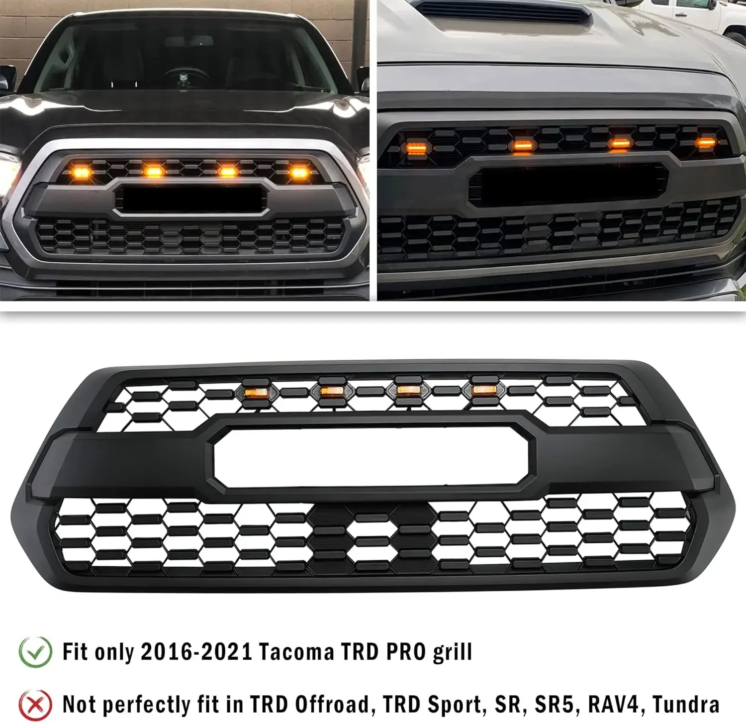 Фото Комплект из 4 светодиодных фар для передней решетки радиатора Tacoma 2016-2019 TRD PRO, янтарно-белые, в стиле «Орлиный глаз», для внедорожников и кроссоверов №2