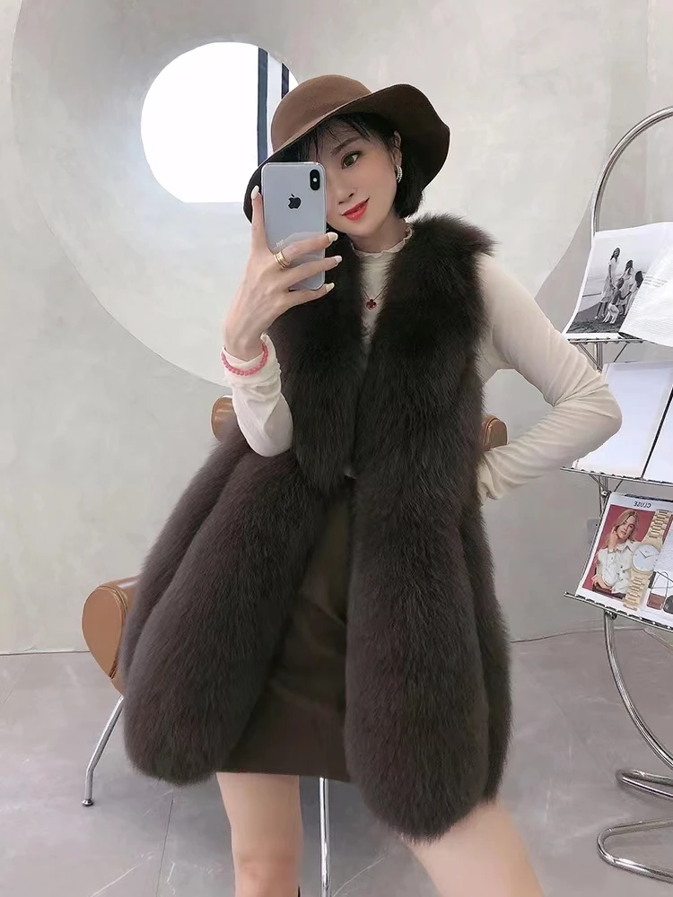 Женская зимняя куртка из натурального Лисьего меха черная элегантная пушистая