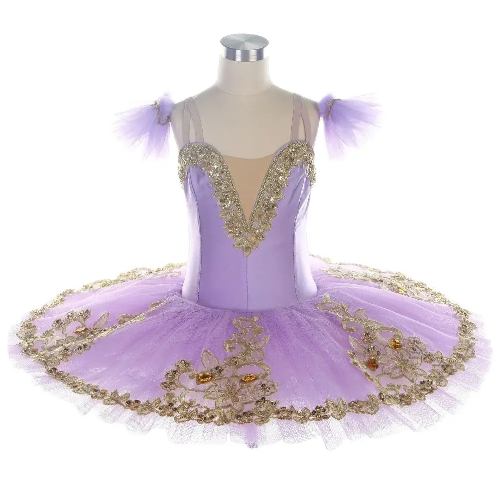 

BLL013 Lilac Spandex Bodice With Gold Trim Pre-professional Ballet Pancaked Dance Costume Ballerina Dance Tutu