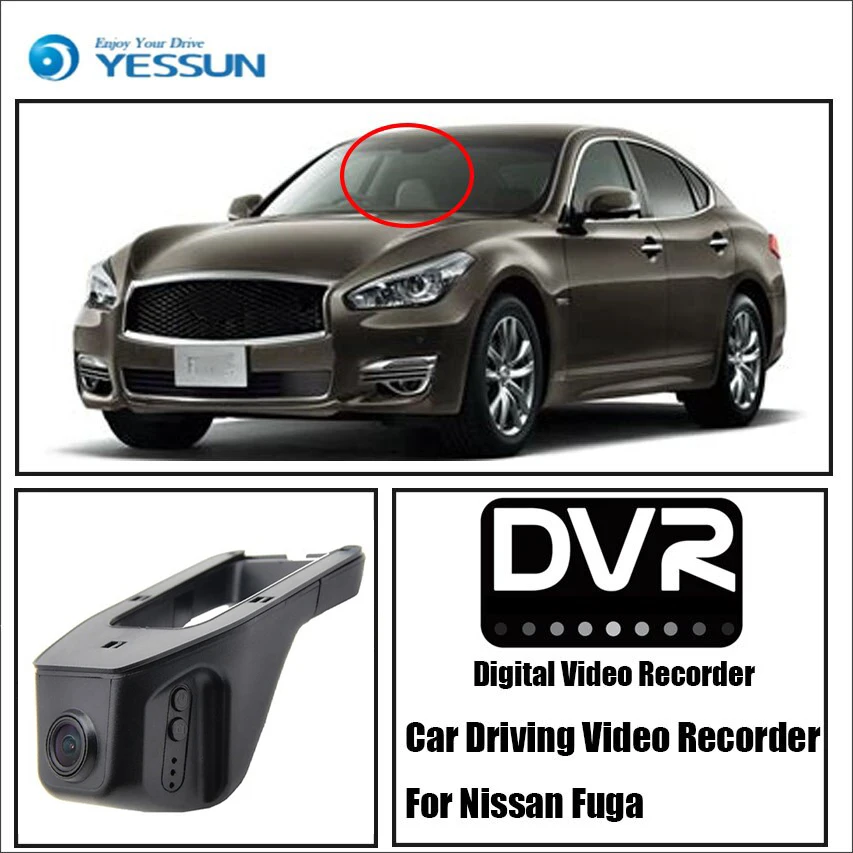 

Видеорегистратор YESSUN для Nissan Fuga, видеорегистратор для вождения-для iPhone, Android, функция управления приложением, автомобильный передний видеорегистратор