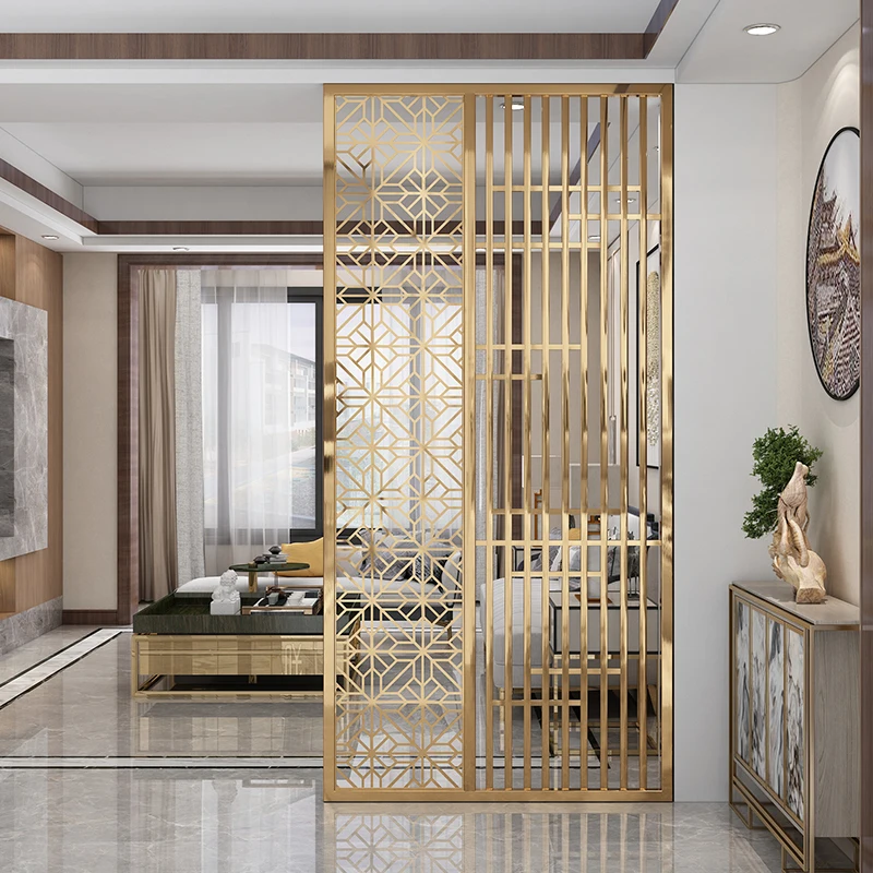 

Modern Simple Stainless Steel Screen Partition Wall Hallway Hotel Nordic Light Luxury Hollow Carved Grille Metal Customization