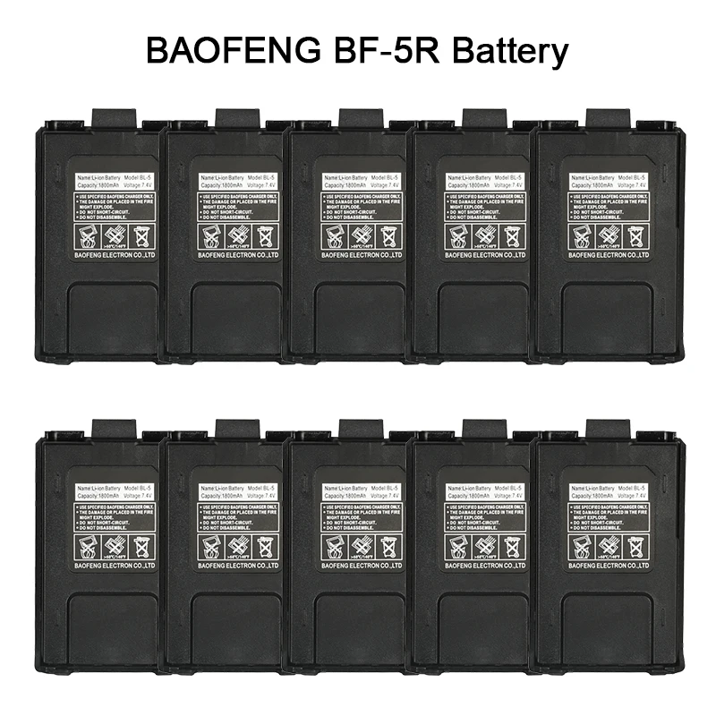 

10 шт., батарея для раций BF UV5R, 1600 мАч, 7,4 В, литий-ионная батарея большой емкости для Baofeng