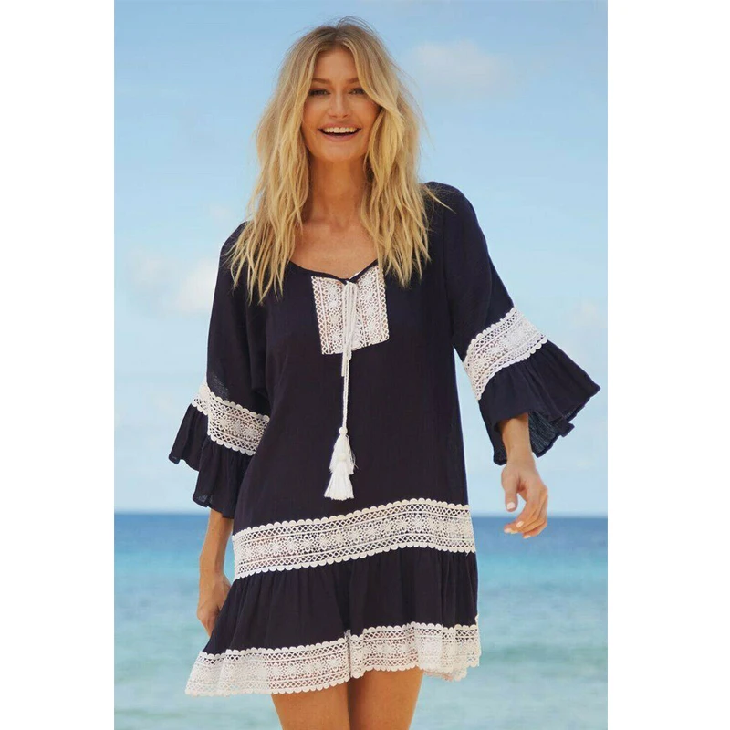 

Bikini Cover Up Lace Hollow Crochet Swimsuit Beach Dress Women 2022 Summer Ladies Cover-Ups Bathing Suit Beach Wear Tunic