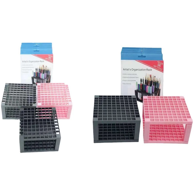 

96 Hole Plastic Pencil & Brush Holder - Desk Stand Organizer Holding Rack For Pens, Paint Brushes, Colored Pencil