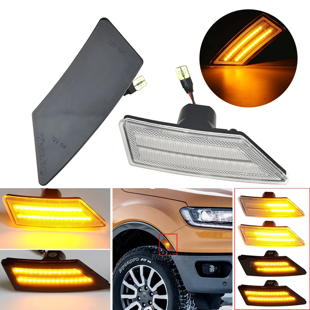 2PCS Flowing Water Blinker LED Dynamic Turn Signal Light Side Marker Flashing Indicator For Ford Ranger XL XLT Lariat