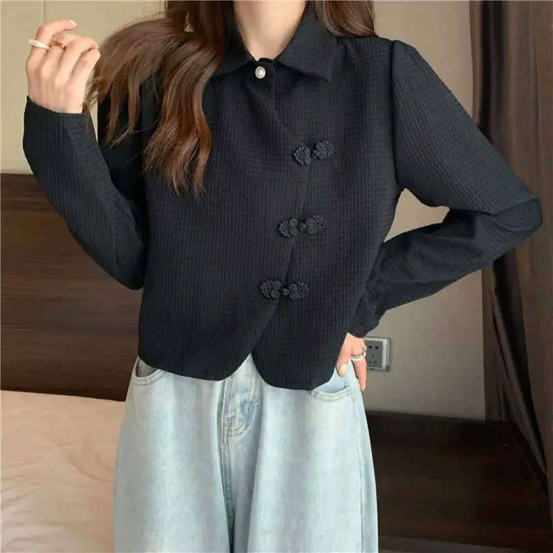 Рубашки женские укороченная одежда в китайском стиле винтажные минималистичные