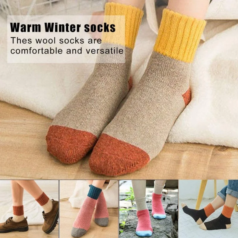 5pairs Chinese Hosier Soft Cotton Wool Hiking Socks Warm Thick Winter Boot Cozy Crew Cabin Ladies Thermal Socks for Cold Weather