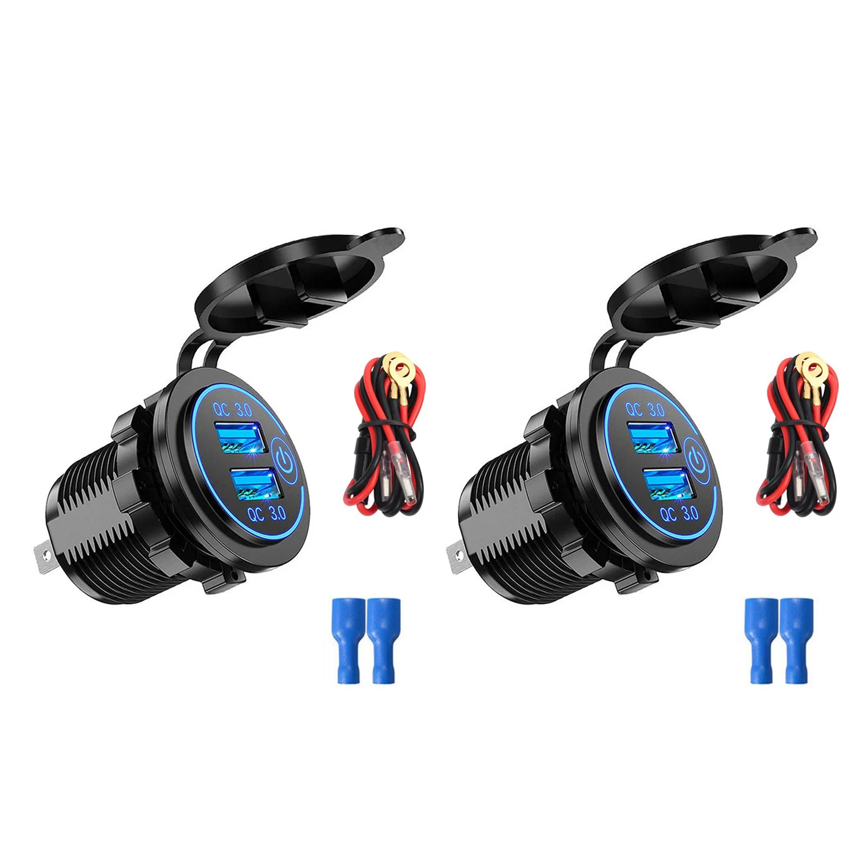 

2 шт., автомобильное зарядное устройство с двумя USB-портами, 12 В/24 В