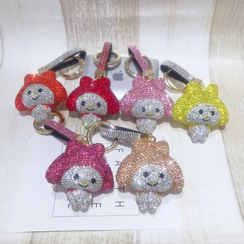 

Kawaii Sanrio брелок для Стразы инкрустированный Новый корейский стиль кукла Мелоди искусственная отделка сумка белая сумка Подвеска