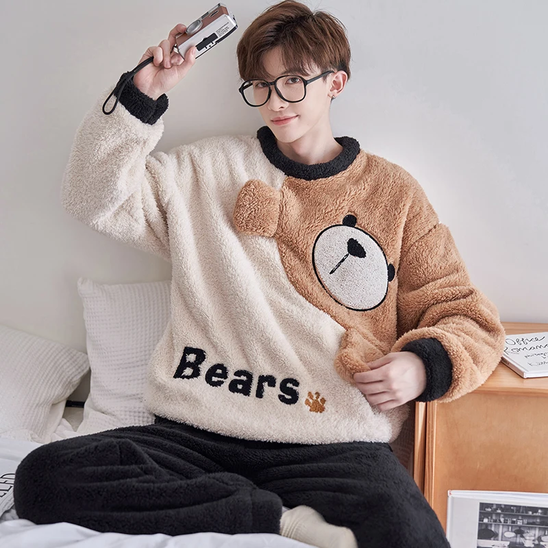 FUNISHI Winter Pajamas Inspissate Flannel Pajama Set Men's pijama Plus Size 4XL Cartoon Loose Version Pullover Sleepwear