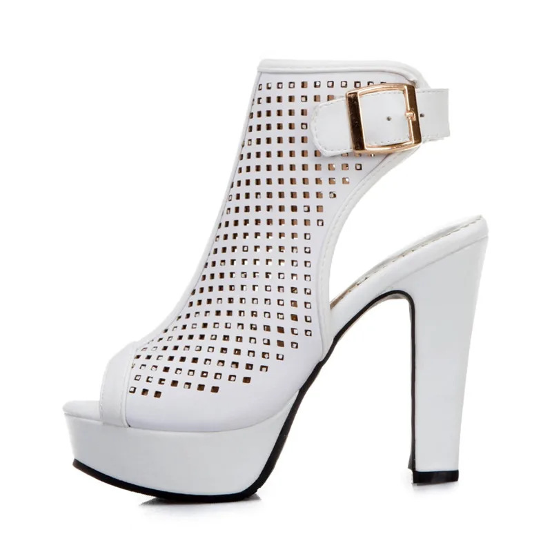 

Open Toe Summer Ankle Boots For Women Fashion Buckle High Heels Sandals Women Platform Red White Yellow Party Shoes Lady Cut-out