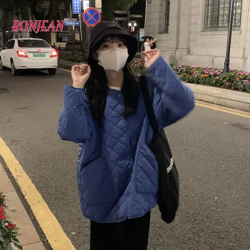 Y2K Women Oversized Parka Button Jakcet Korean Style Parka Jakcet Packet Pullover Cross Warm Pattern Couple Outfit 2022