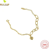 real 925 sterling silver jewelry asymmetric chain heart bracelet for women 18k gold plating luxury femme popular accessories