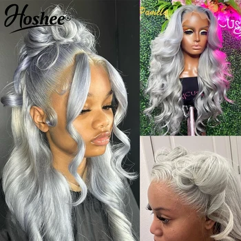 Lace Frontal Human Hair Silver Grey Wig 1