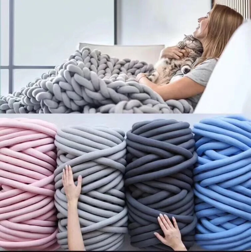 500g Super Thick Chunky Yarn Cotton Tube Yarn Merino Wool Alternative DIY Bulky Arm Knitting Blanket Hand Knitting Spin Yarn