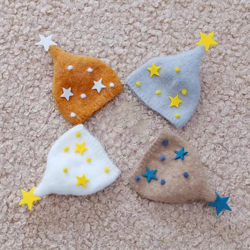 ❤️CYMMHCM Newborn Photography Props Cute Knitted Stars Hat Baby Photo Accessories Studio Infant Shoot Crochet Cap Fotografia