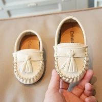 boys fashion flat pu tassel leather stitching simple 2022 spring slip on children girls all match korean wind moccasin shoes new