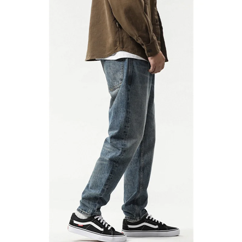 Streetwear Men 2022 New Pattern Vintage Recreational Blue Jeans Men Loose Straight Cylinder Wide Leg Jeans Autumn Female Trend
