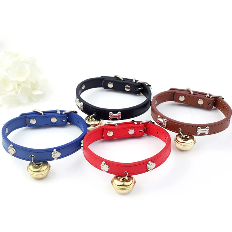 Персонализированный ошейник для кошки с колокольчиком регулируемый кожаный