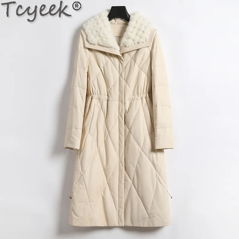 Tcyeek Куртка из натуральной кожи Женская зимняя одежда Теплые куртки на гусином