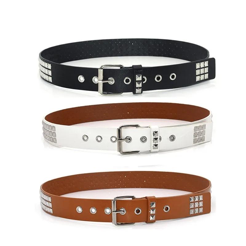 

Women Belt Punk Hardware Jeans Belt Square Beads Rivet Belt Black Harajuku Waistband Eyelet Pin Buckle Men Metal Decoration Belt