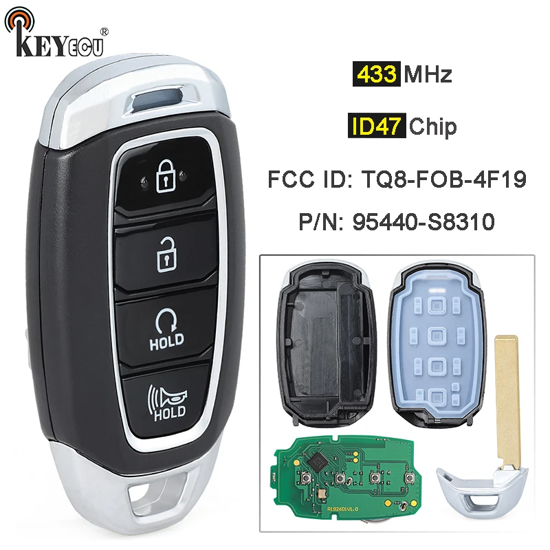 

KEYECU 433 МГц чип ID47 P/N: 95440-S8310 идентификатор FCC: флуоресцентная идентификация для Hyundai Palisade 2020 2021