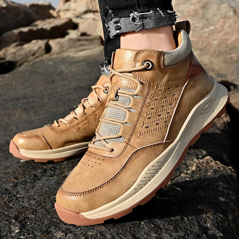 Xiaomi Men Genuine Leather Hiking Shoes Lace Up Trend Comfortable Sneakers Outdoor British Fashion Walking Shoes Moccasins Shoes