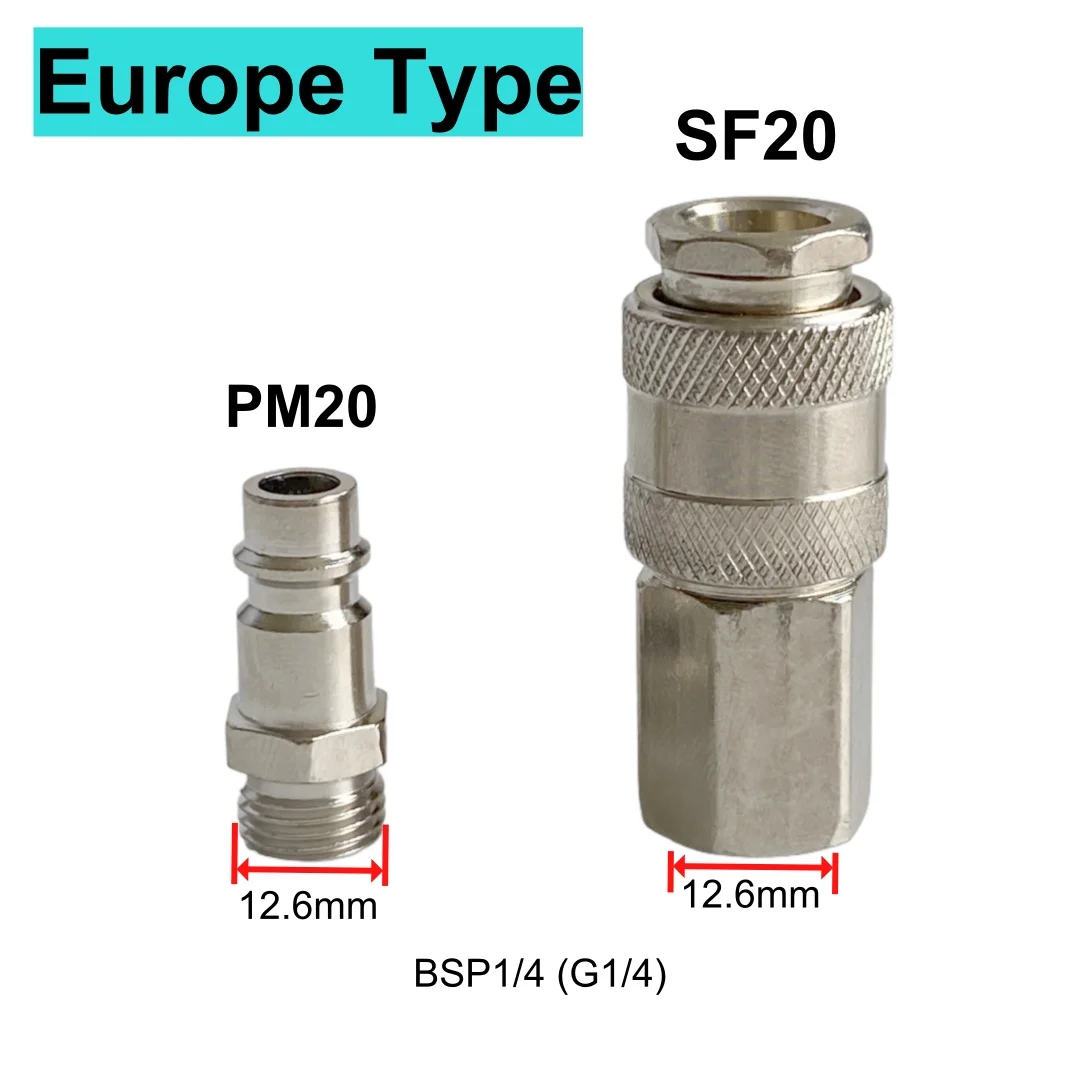 

Пневматические быстросъемные фитинги SM20 PM20 SF20 PF20 серебристого цвета