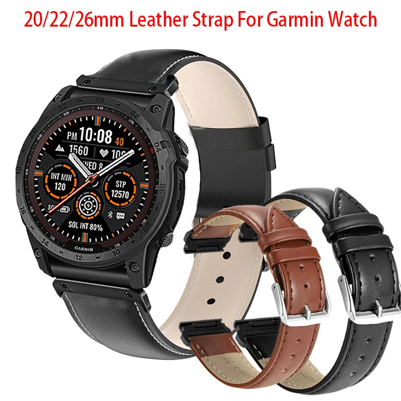 Кожаный ремешок Quickfit 20 22 26 мм для часов Garmin Fenix 5 6 6S 7 Pro 7S 7X 8 AMOLED 43 47 51 Enduro 1 2 3 Approach S70
