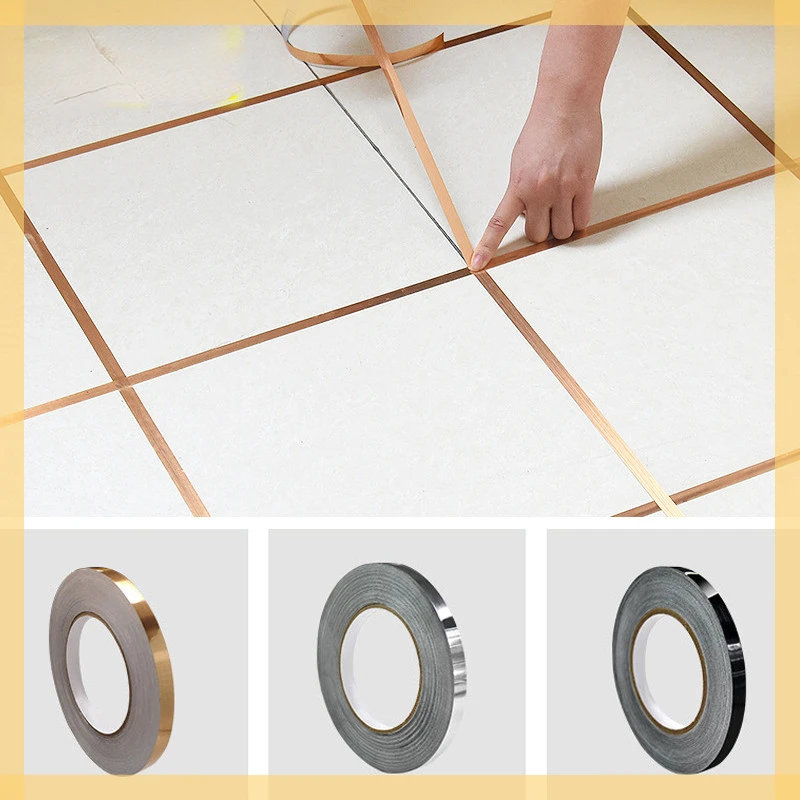 

NEW Tile Tape Self-Adhesive Floor Wall Seam Sealant Waterproof Wall Sealing Tape Adhesive Floor Tile Strip Seam Golden Silver
