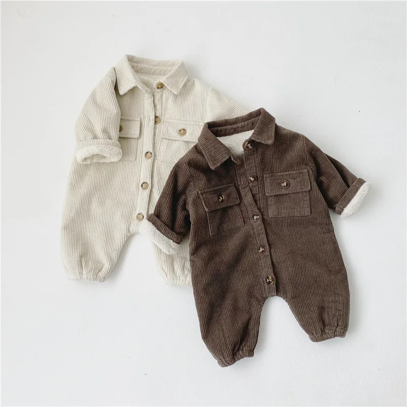 

New Winter Infants Corduroy Thicken Warm Rompers Korean Style Toddlers Kids Clothes Newborn Baby Boys Casual Jumpsuits