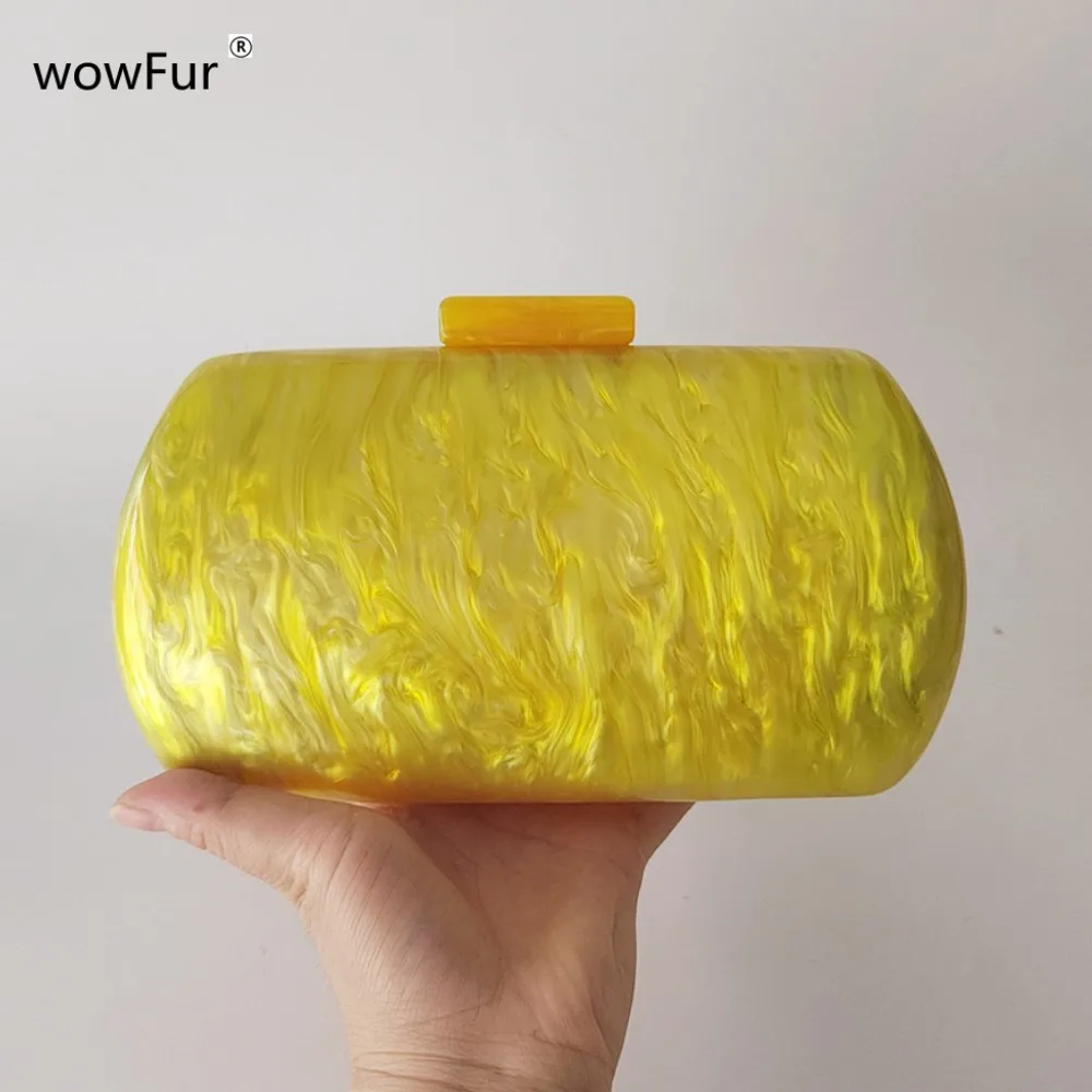 

Bright Marble Yellow Acrylic Box Clutches Handbag For Women Designer Luxury Pillow Chain Crossbody Bag Ladies Evening Purse