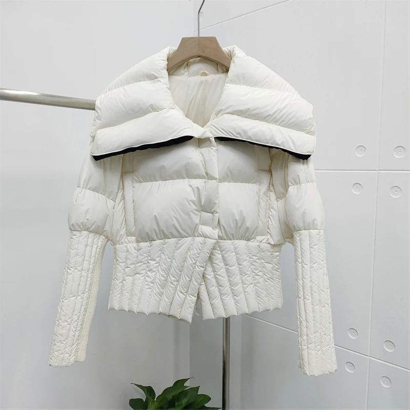 Short Down jacket Slim Women Winter Elegant Designer Long sleeve Puffer jacket Female Patchwork Parkas 2023 Korean Outwear 2O385