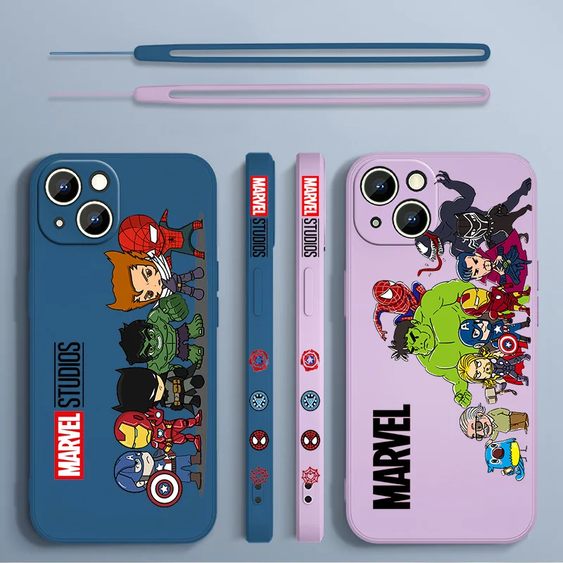 

Marvel Avengers Fashion Phone Case For Apple iPhone 14 13 12 mini 11 Pro 8 7 6S 6 Plus XR XS X Max Liquid Left Rope Cover