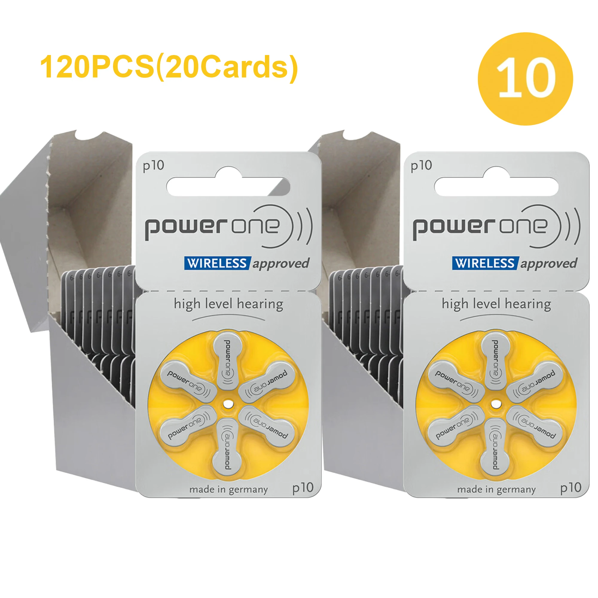 120 шт. 20 карт Powerone P10 аккумуляторы для слуховых аппаратов A10 10A PR70