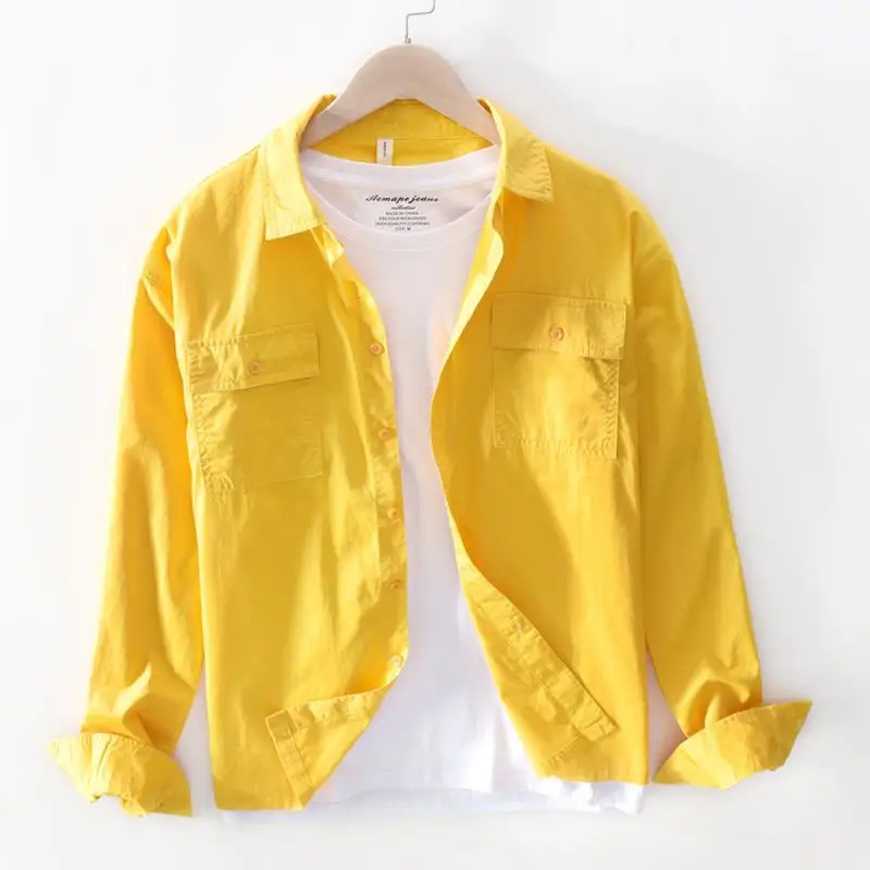 Рубашка мужская с двумя карманами модная повседневная верхняя одежда однотонная