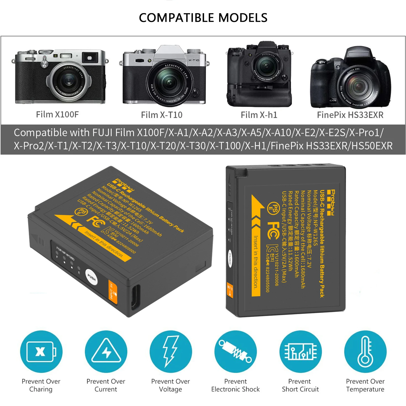 NP-W126 NP-W126S NP W126 Аккумулятор с зарядкой через USB-C для камер Fujifilm XT30II XM5 X100VI X100V XS10 XT30 XT20 XE4 A5 (art.: 3920cd08a4644) - 3920cd08a4644