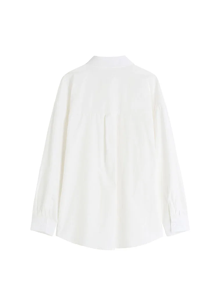 Женская свободная белая рубашка с отложным воротником Корейская Весенняя